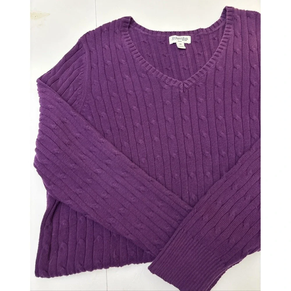 St Johns Bay Women's Purple Cable Knit V Neck Sweater Plus Size 3X - Picture 4 of 11